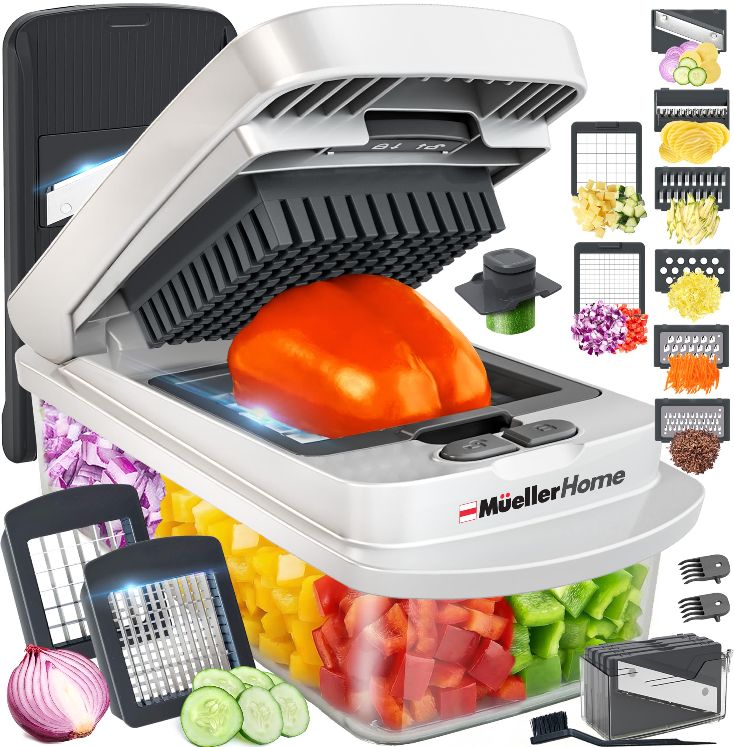 Versatile 8-blade vegetable chopper with storage container